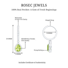 Classic 2 Carat Peridot Teardrop Earrings with Moissanite Hinged Hoop