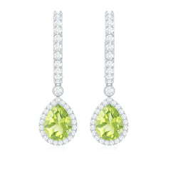 Classic 2 Carat Peridot Teardrop Earrings with Moissanite Hinged Hoop