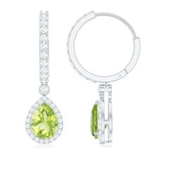 Classic 2 Carat Peridot Teardrop Earrings with Moissanite Hinged Hoop
