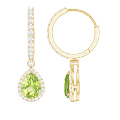 Classic 2 Carat Peridot Teardrop Earrings with Moissanite Hinged Hoop