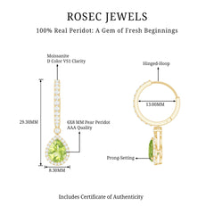 Classic 2 Carat Peridot Teardrop Earrings with Moissanite Hinged Hoop