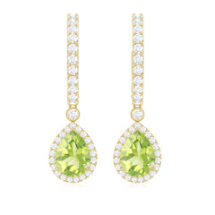 Classic 2 Carat Peridot Teardrop Earrings with Moissanite Hinged Hoop
