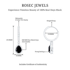 Natural Pear Shape Black Onyx Hoop Drop Earrings