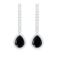 Natural Pear Shape Black Onyx Hoop Drop Earrings