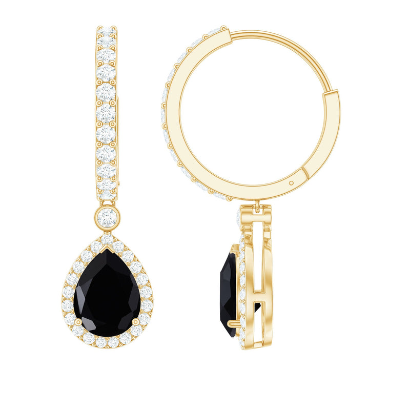 Natural Pear Shape Black Onyx Hoop Drop Earrings