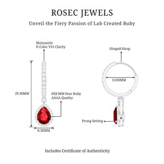Lab Created Ruby and Moissanite Teardrop Hoop Earrings