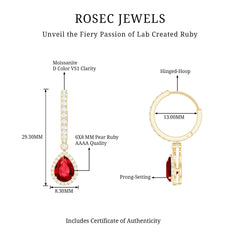 Lab Created Ruby and Moissanite Teardrop Hoop Earrings