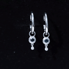 Bezel Set London Blue Topaz and Moissanite Hoop Drop Earrings