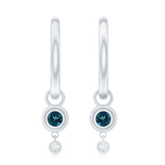Bezel Set London Blue Topaz and Moissanite Hoop Drop Earrings