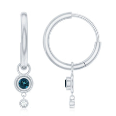 Bezel Set London Blue Topaz and Moissanite Hoop Drop Earrings