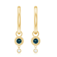 Bezel Set London Blue Topaz and Moissanite Hoop Drop Earrings
