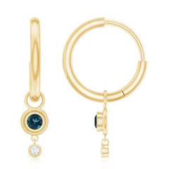 Bezel Set London Blue Topaz and Moissanite Hoop Drop Earrings