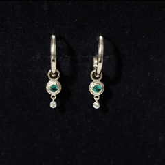 Certified Lab Grown Emerald and Diamond Drop Hoop Earrings