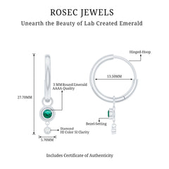 Certified Lab Grown Emerald and Diamond Drop Hoop Earrings
