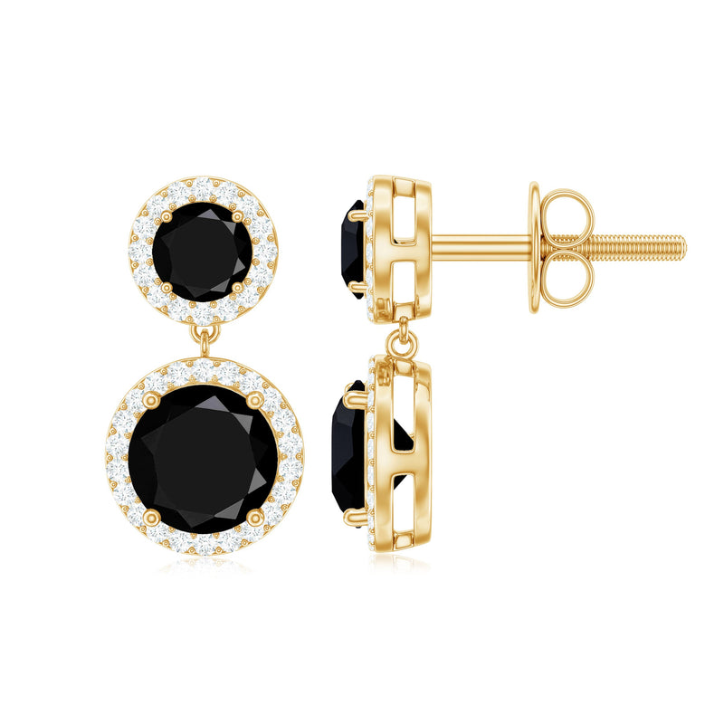 Natural Black Onyx and Moissanite Dangling Earrings