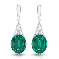 Lab Grown Emerald Statement Dangle Earrings with Diamonds