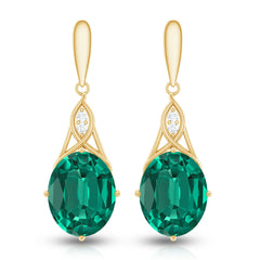 Lab Grown Emerald Statement Dangle Earrings with Diamonds