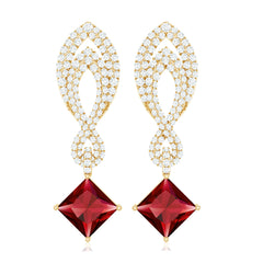 Lab Grown Ruby Drop Dangle Earrings with Diamond