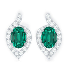 Vintage Inspired Lab Grown Emerald Stud Earrings With Diamond