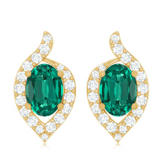 Vintage Inspired Lab Grown Emerald Stud Earrings With Diamond