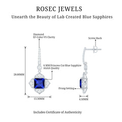 Lab Grown Blue Sapphire Floral Inspired Drop Earrings with Diamonds