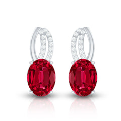 Certified Oval Lab Created Ruby Stud Earrings with Diamonds