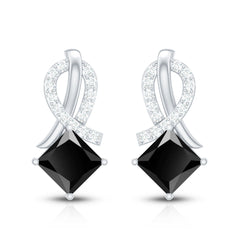Lab Grown Black Diamond Minimal Stud Earrings With Screw Back