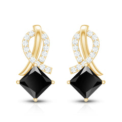 Lab Grown Black Diamond Minimal Stud Earrings With Screw Back