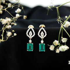 Art Deco Lab Grown Emerald Diamond Drop Earrings With Screw Back