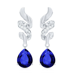 Designer Lab Grown Blue Sapphire Teardrop Earrings with Diamonds