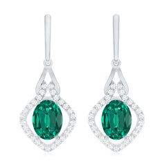 Lab Grown Emerald Drop Dangle Earrings with Diamond Accent