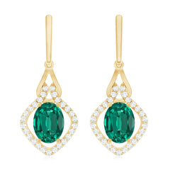 Lab Grown Emerald Drop Dangle Earrings with Diamond Accent