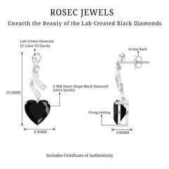 Lab Grown Black Diamond Heart Drop Earrings with Diamonds
