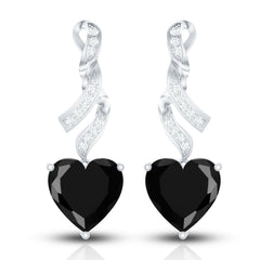 Lab Grown Black Diamond Heart Drop Earrings with Diamonds