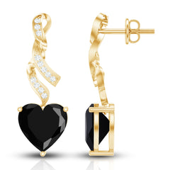 Lab Grown Black Diamond Heart Drop Earrings with Diamonds