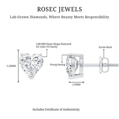 Lab Grown Diamond Heart Stud Earrings in 14K Gold Plated Silver