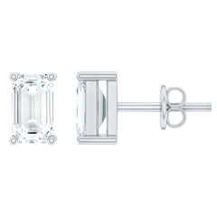 Lab Grown Diamond Emerald Cut Stud Earrings in Silver