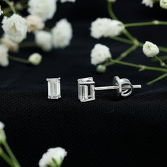 Lab Grown Diamond Emerald Cut Stud Earrings in Silver