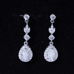 Certified CZ and Silver Teardrop Dangle Earrings for Wedding