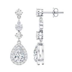 Certified CZ and Silver Teardrop Dangle Earrings for Wedding