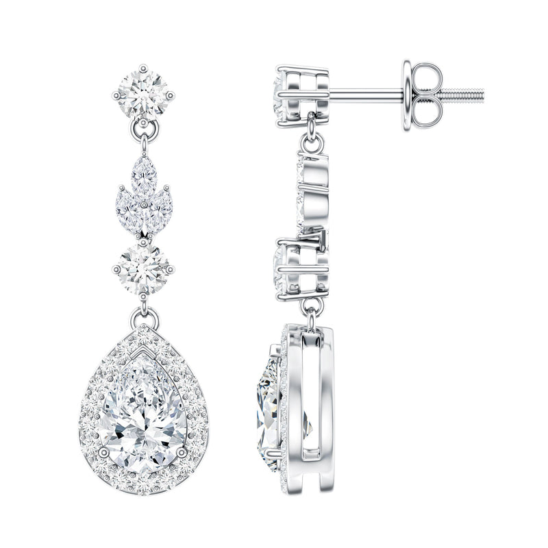 Certified CZ and Silver Teardrop Dangle Earrings for Wedding
