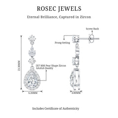 Certified CZ and Silver Teardrop Dangle Earrings for Wedding