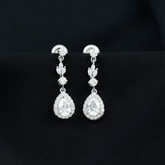 Certified CZ and Silver Teardrop Dangle Earrings for Wedding