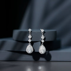 Certified CZ and Silver Teardrop Dangle Earrings for Wedding