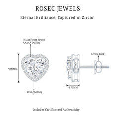 Certified 4 Carat Cubic Zirconia Heart Stud Earrings For Women