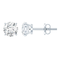 Certified One Carat Cubic Zirconia Solitaire Stud Earrings in Silver