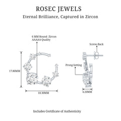 Cubic Zirconia Big Stud Earrings with Screw Backs