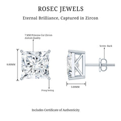 Cubic Zirconia 7 MM Princess Cut Earrings in Silver
