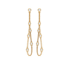 Bezel Set Real Diamond Chain Earrings