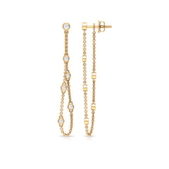 Bezel Set Real Diamond Chain Earrings